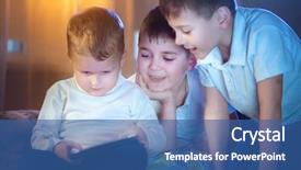  Presentation with dark night - Colorful slide set enhanced with ipad - three kids using tablet pc backdrop and a ocean colored foreground