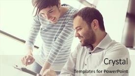  Presentation with social business people network - Theme with ipad - two business people preparing background and a soft green colored foreground