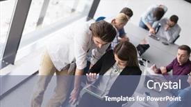  Presentation with ipad - Slides featuring ipad - two business people using tablet background and a gray colored foreground