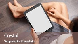  Presentation with computer - PPT theme having ipad - woman using tablet computer while background and a violet colored foreground