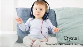  Presentation with listening - Slide set featuring iphone - adorable baby boy listening music background and a light gray colored foreground