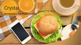  Presentation with old wooden table food - Cool new presentation design with iphone - breakfast and moile phone backdrop and a gold colored foreground