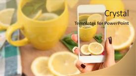  Presentation with hot tea - Presentation theme having iphone - hands taking picture of hot background and a yellow colored foreground