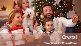  Presentation with selfie - Slide set enhanced with iphone - lovely beautiful family taking selfie background and a coral colored foreground