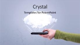  Presentation with phone - PPT theme consisting of iphone - male hand holding a mobile background and a light blue colored foreground