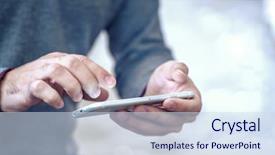  Presentation with smartphone - Amazing slide deck having iphone - man touching the screen backdrop and a sky blue colored foreground