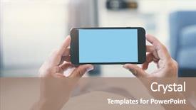  Presentation with smartphone - Colorful theme enhanced with iphone - man using smartphone lying backdrop and a coral colored foreground