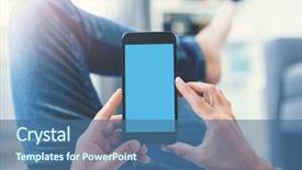  Presentation with smartphone - Theme featuring iphone - man using smartphone lying background and a ocean colored foreground