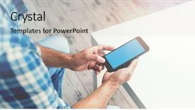  Presentation with 3d man sitting question mark - PPT layouts enhanced with iphone - man working with smartphone sitting background and a soft green colored foreground