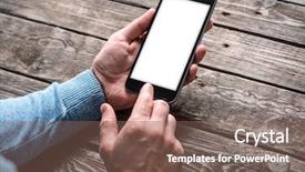  Presentation with smart - Amazing PPT layouts having iphone - man working with touchscreen backdrop and a violet colored foreground