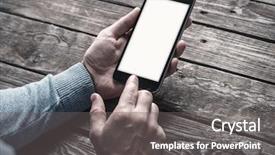  Presentation with smart - Cool new slide set with iphone - man working with touchscreen backdrop and a gray colored foreground