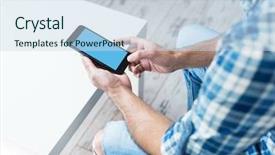  Presentation with smart home - Presentation featuring iphone - smart phone in male hands background and a sky blue colored foreground