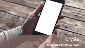  Presentation with smart - PPT layouts with iphone - smart phone in male hands background and a gray colored foreground