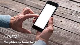  Presentation with smart - Beautiful theme featuring iphone - smart phone in male hands backdrop and a violet colored foreground