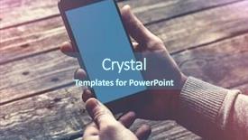  Presentation with retail smart phone shopping - Cool new PPT layouts with iphone - smart phone in male hands backdrop and a ocean colored foreground