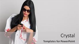  Presentation with hair salon scissors in black - Colorful slide set enhanced with iphone - stylish girl with long black backdrop and a light gray colored foreground