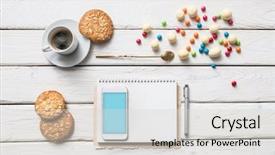  Presentation with desktop - Colorful presentation design enhanced with iphone - top view mock up backdrop and a light gray colored foreground