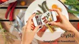  Presentation with breakfast - Presentation theme having iphone - woman taking a photo background and a coral colored foreground