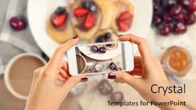  Presentation with breakfast - PPT theme having iphone - woman taking a photo background and a coral colored foreground