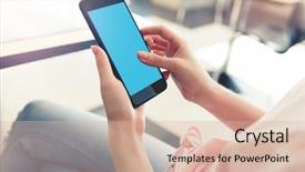  Presentation with cafe - Presentation enhanced with iphone - woman using smartphone while sitting background and a lemonade colored foreground