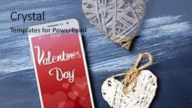  Presentation with white dove heart - PPT theme consisting of iphone text message - white smart phone with hearts background and a teal colored foreground