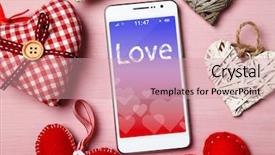  Presentation with retail smart phone shopping - Beautiful presentation design featuring iphone text message - white smart phone with hearts backdrop and a coral colored foreground