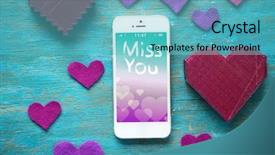  Presentation with retail smart phone shopping - Amazing PPT layouts having iphone text message - white smart phone with hearts backdrop and a teal colored foreground
