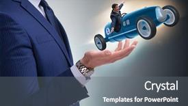 Presentation with race car - Slide set with tour leader - man launching race car background and a gray colored foreground