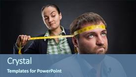  Presentation with measuring - Amazing PPT theme having iq - businesswoman measuring man's head backdrop and a ocean colored foreground