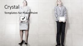  Presentation with paper - Colorful theme enhanced with iq test - businessman and businesswoman holding paper backdrop and a white colored foreground