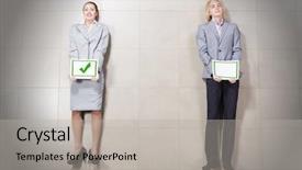  Presentation with paper - Slides consisting of iq test - businessman and businesswoman holding paper background and a light gray colored foreground