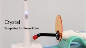  Presentation with dental material - Audience pleasing PPT theme consisting of ir dental equipment for filling backdrop and a light gray colored foreground