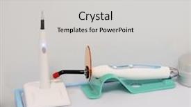 Presentation with dental material - Colorful presentation theme enhanced with ir dental equipment for filling backdrop and a light gray colored foreground