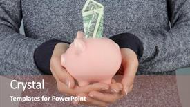  Presentation with piggy bank - Slides having ira - closeup of a woman holding background and a coral colored foreground