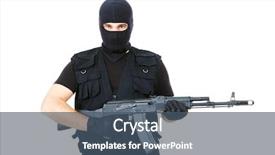  Presentation with firearm - Beautiful PPT theme featuring ira - portrait of violent killer holding backdrop and a ocean colored foreground