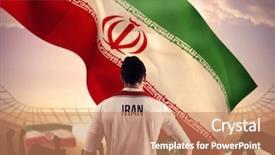  Presentation with football stadium - Presentation design featuring iran football player holding ball background and a coral colored foreground