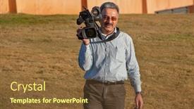  Presentation with video - Amazing slide set having iranian-cameraman-carries-a-video backdrop and a tawny brown colored foreground
