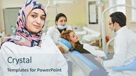  Presentation with dental assistant - Amazing presentation having iranian muslim female dental assistant backdrop and a sky blue colored foreground