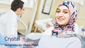  Presentation with dental assistant - Presentation theme with iranian muslim female dental background and a sky blue colored foreground