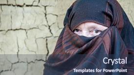 Presentation with indian woman bridal face - Presentation theme having iranian woman hiding her face background and a ocean colored foreground