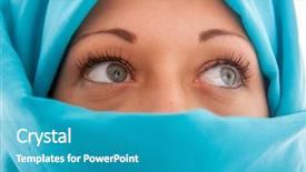  Presentation with face wash woman washing up - Presentation theme with iranian woman hiding her face background and a teal colored foreground