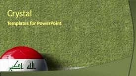  Presentation with iraq - Slides enhanced with iraq ball in a soccer field background and a tawny brown colored foreground