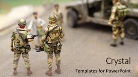  Presentation with iraq war - Slide set featuring iraq war - american patrol in bagdad street background and a coral colored foreground