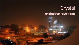  Presentation with mosque - Beautiful PPT theme featuring iraq war - baghdad by night shahid mosque backdrop and a wine colored foreground