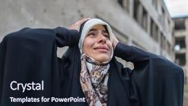  Presentation with destroyed city - PPT layouts having iraq war - desperate syrian woman in destroyed background and a wine colored foreground
