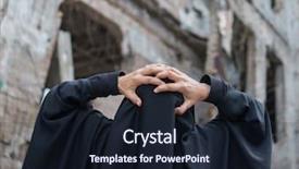  Presentation with destroyed city - PPT theme featuring iraq war - desperate syrian woman in destroyed background and a wine colored foreground