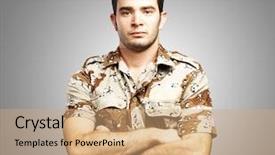  Presentation with iraq war - Slide deck enhanced with iraq war - portrait of a serious young background and a coral colored foreground