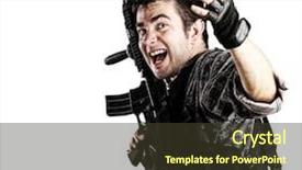  Presentation with follow us - Slides featuring iraq war - portrait of young soldier telling background and a tawny brown colored foreground