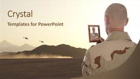  Presentation with iraq war - Slides having iraq war - soldier looks at the photo background and a cream colored foreground