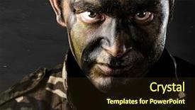  Presentation with iraq war - Amazing slide deck having iraq war - young soldier face with jungle backdrop and a wine colored foreground